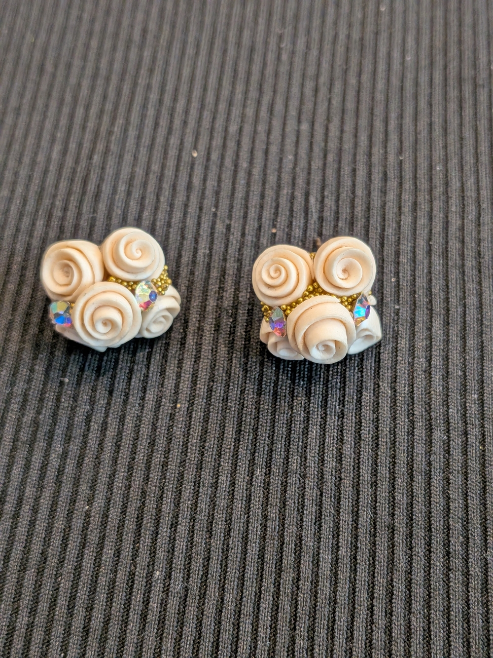 B#3: Delicate Cream Rose Cluster Stud Earrings with Aurora Accents